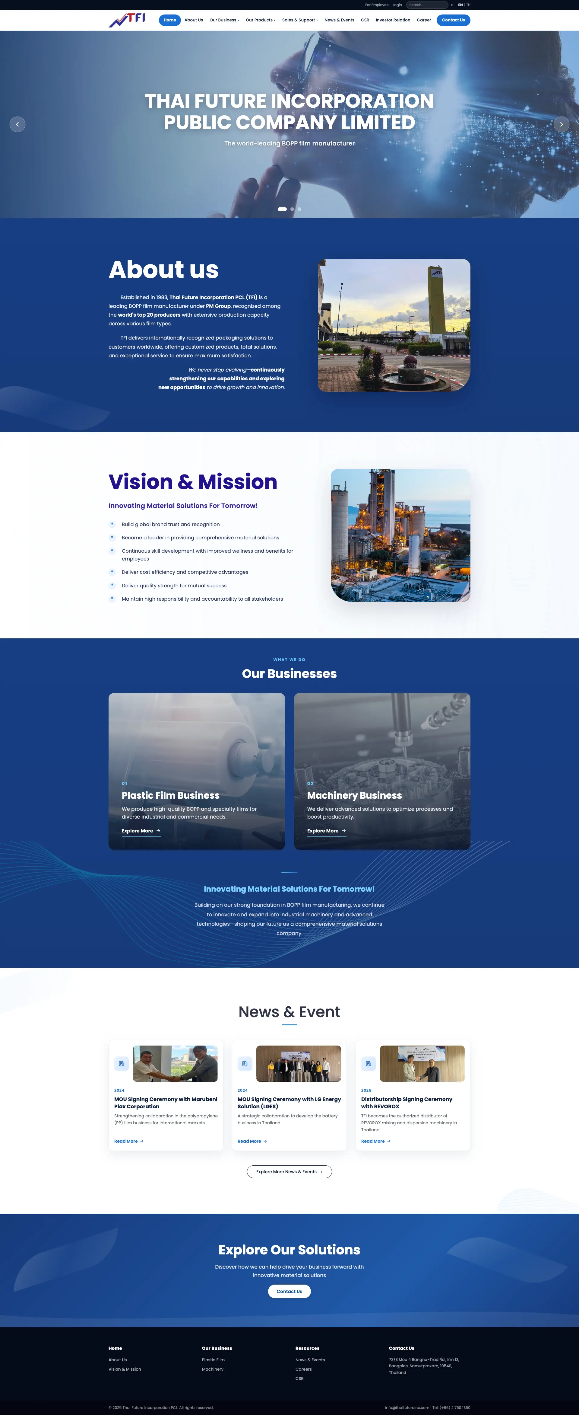 ภาพหน้าจอเว็บไซต์ Thai Future Incorporation (TFI)